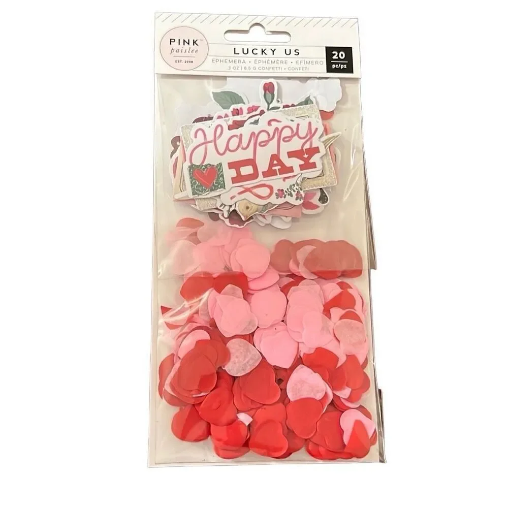 PINK PAISLEE 20 Pc Lucky Us Ephemera Diecut Paper Hearts Flowers NWT‎ Love